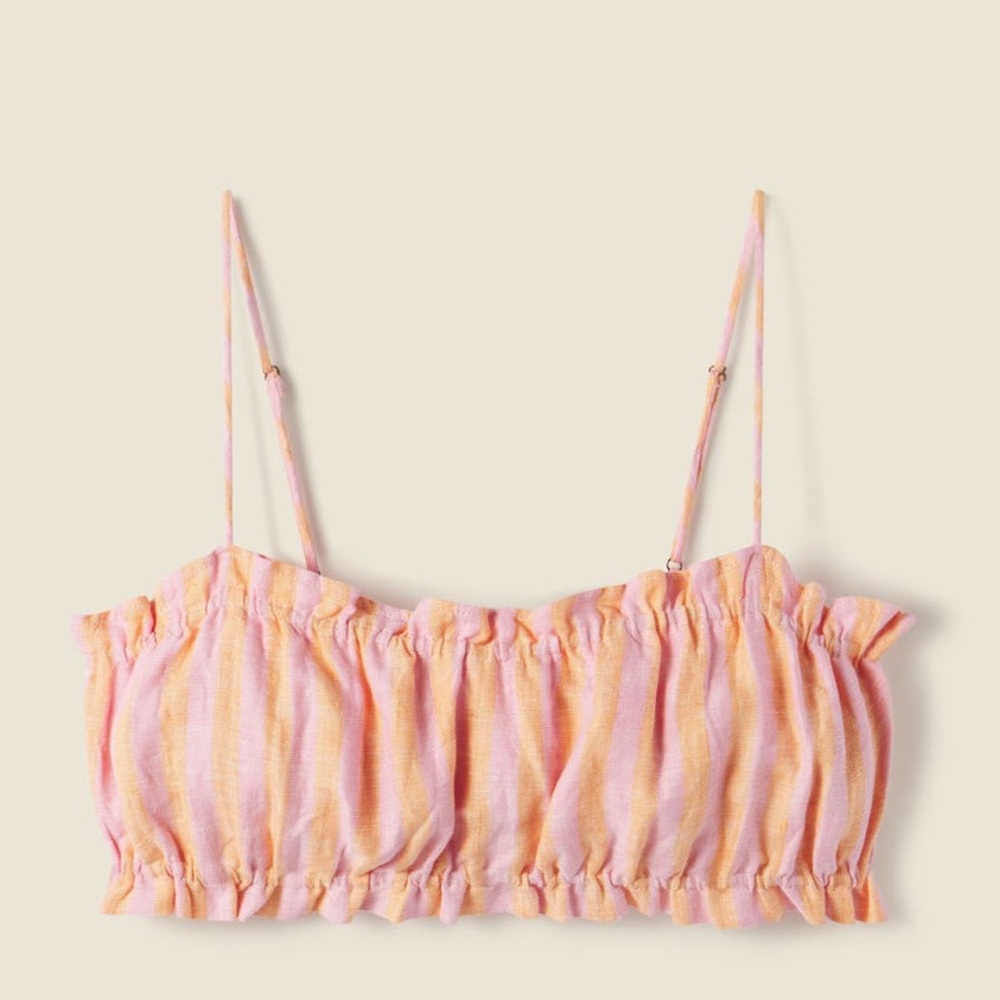 Trovata linen Brigette Bandeau top Orange creamsicle pink stripe size XS crop